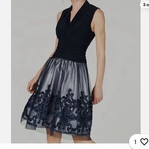 SLNY Navy Blue Soutache Embroidered Mesh Sleeveless Occasion Event Dress Size 2